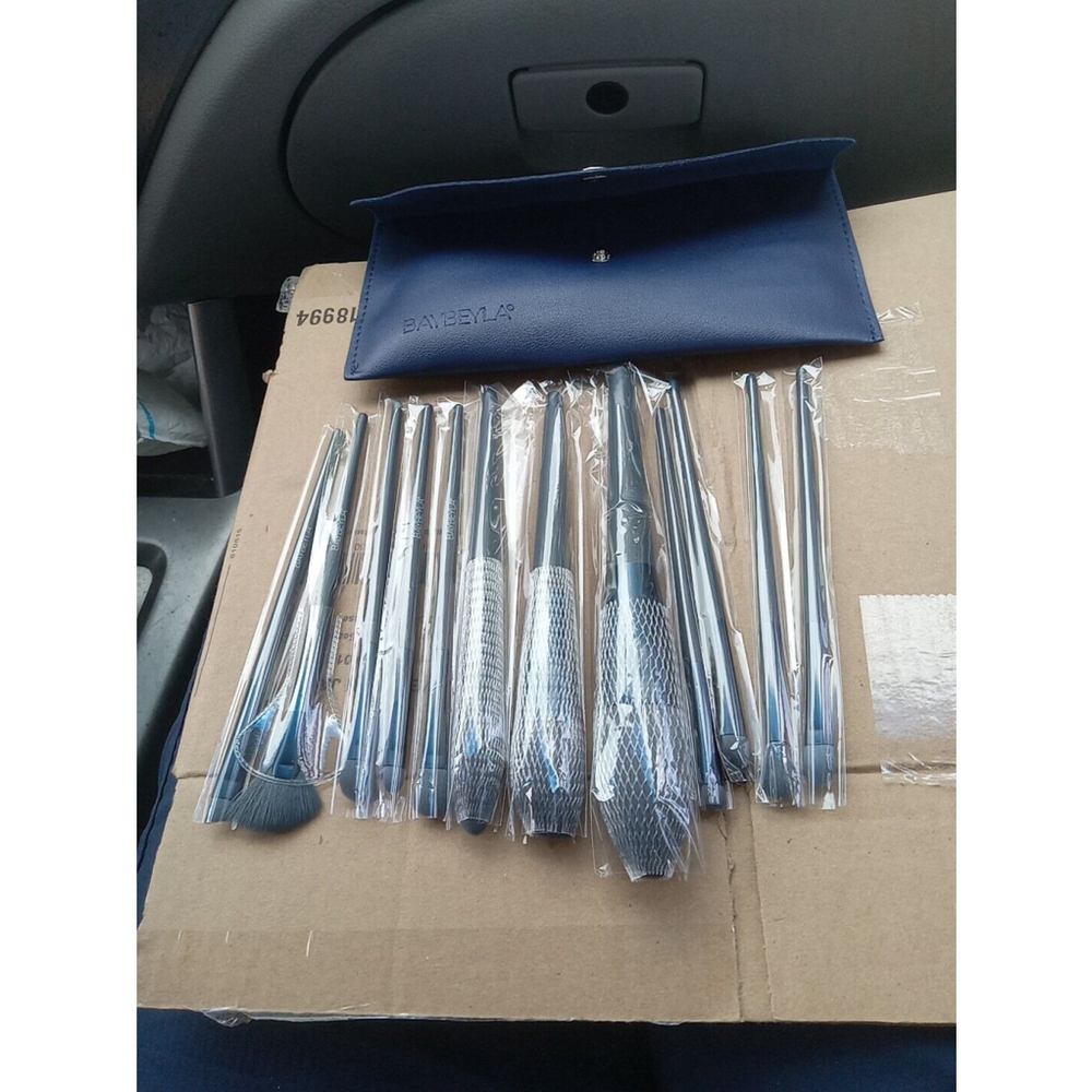 12PCS Foundation Makeup Brushes Kits With Portable Case Smoke Blue Fashion De...